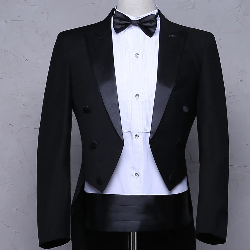 Mens Tailcoats 5 Pieces Set Tuxedo Dress Suits Swallow Tail Coat Formal Party Wedding Stage Male Jacket Dance Magic Tails Suits