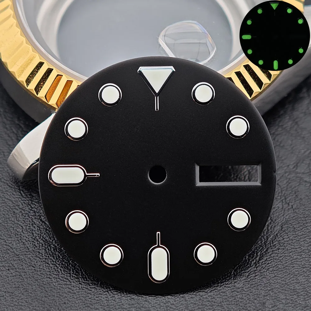 قطر قرص 28.5 ملم حركة NH36 قرص مضيء مع ملحقات ساعة تقويم مزدوج قرص قابل للتخصيص شعار DIY