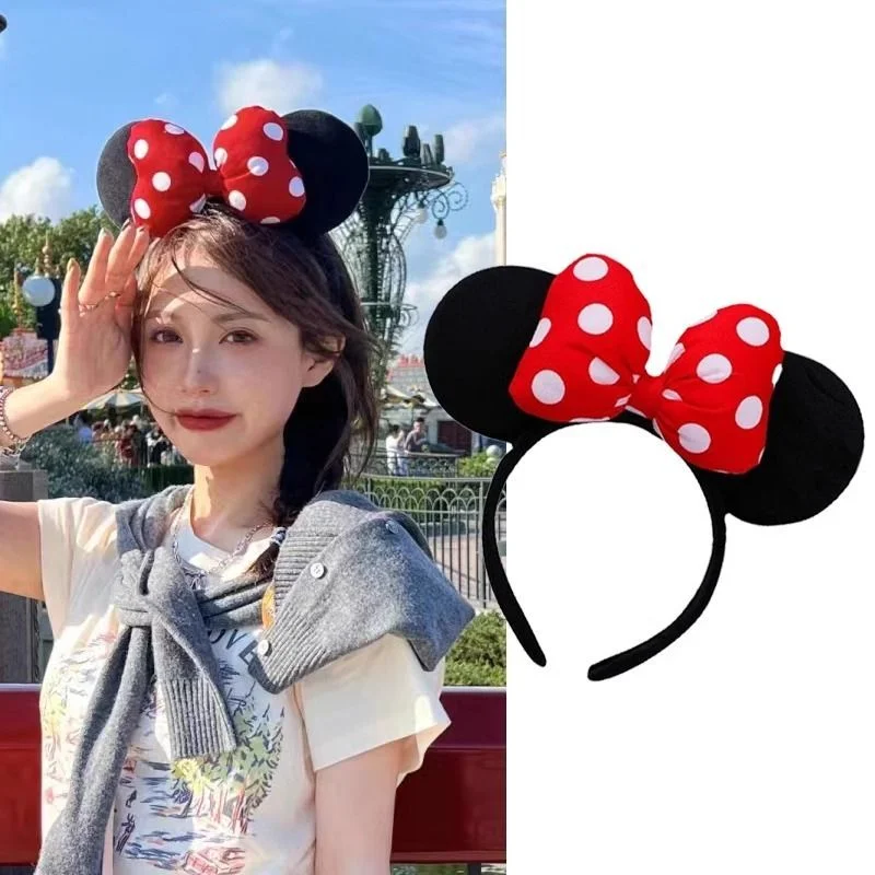 

Повязка на голову с ушками Минни Маус от Disney, аксессуар для волос с блестками и бантом для девочек, нарядный костюм для вечеринки, милый подарок на день рождения, в наличии