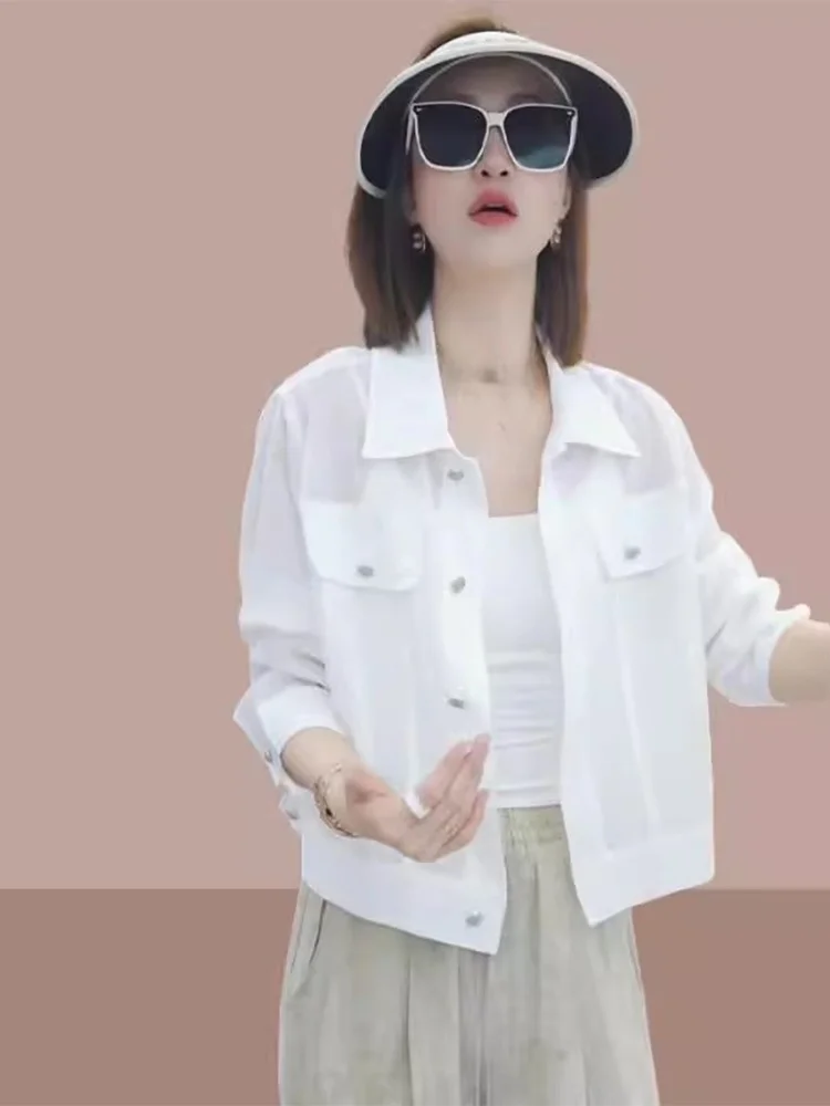 

Ele Design Lightweight Long Sve Sun Protection irt Женский Sle 2025 Лето New Faion Age-Defng ort Jaet