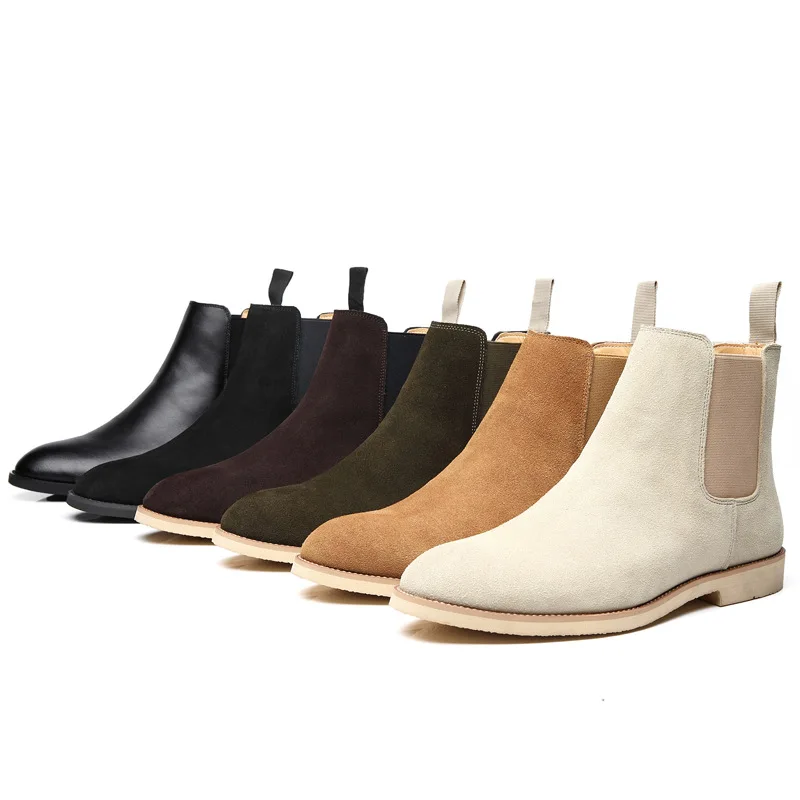 Men\'s Classic Retro Chelsea Boots Cow Suede Genuine Leather Men Fashion British Style Short Ankle Boot Mens Casual Shoes