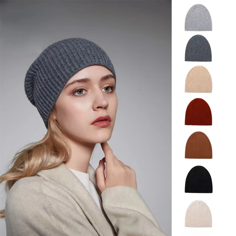 2022Angora Rabbit Fur Winter Woman Hat Cashmere Skullies Beanies Soft Solid Warm Fluffy Thick Sequins Knitted Hat Gift Wholesale