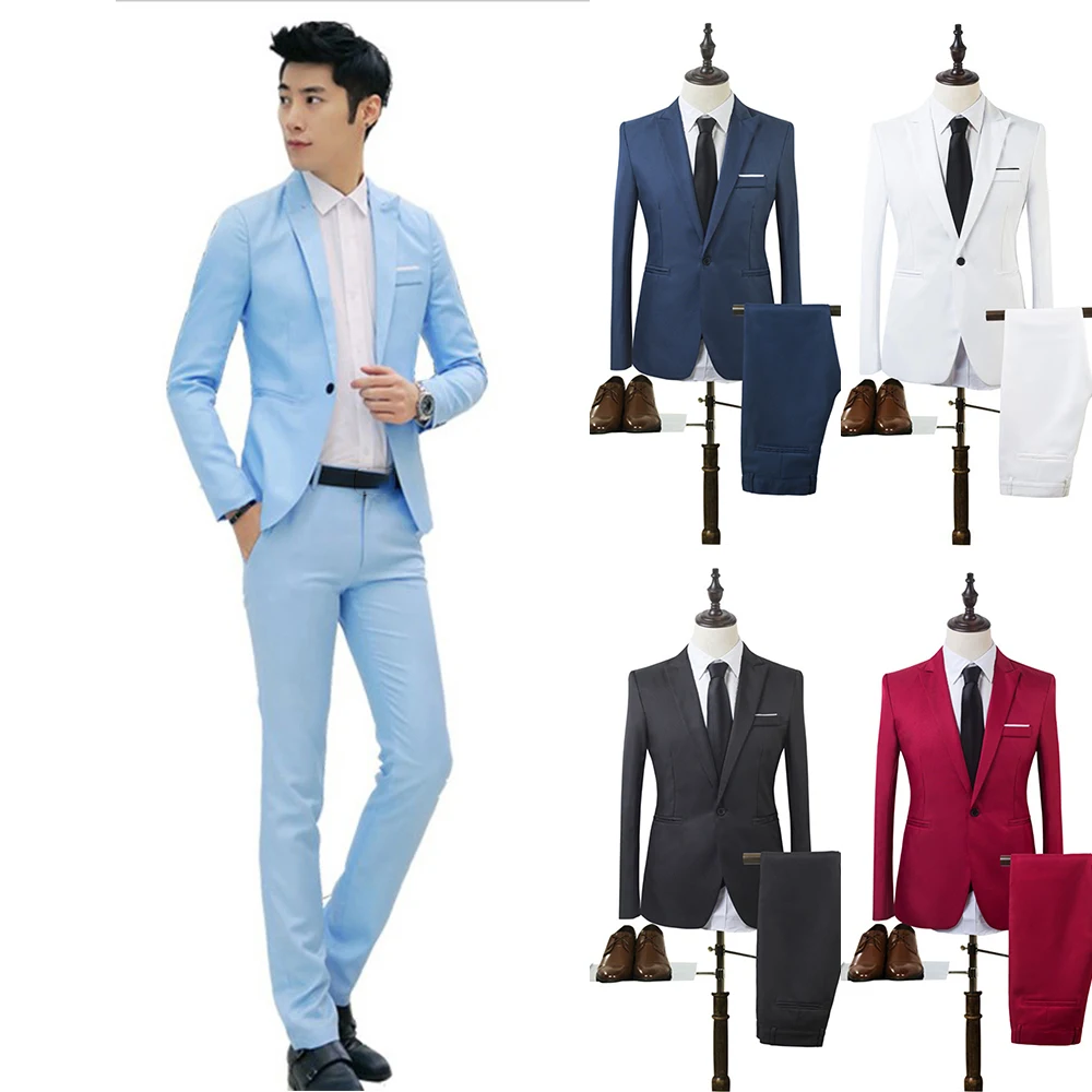 Mode Männer formelle Blazer Jacken Blazer Hosen 2 teile/satz Mantel Hosen Smoking Hochzeit schlanke Business-Kleid Anzug Kleidung für Mann