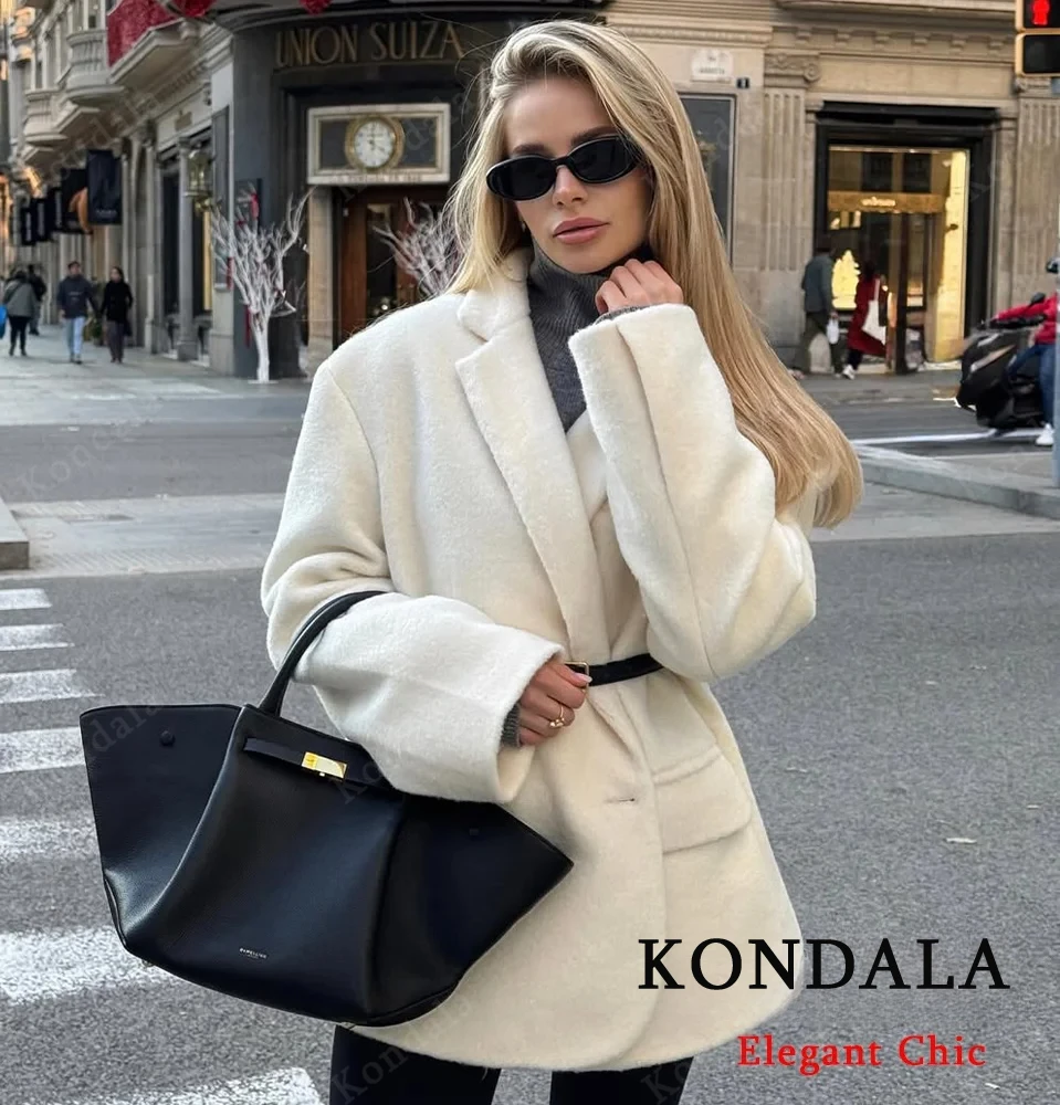 

KONDALA женский классический мягкий пиджак с лацканами из искусственного меха, пиджак на подкладке, новинка 2024, осень-зима, роскошный минималистичный пиджак