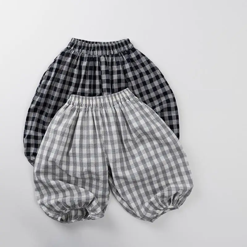

Новинка лета 2024, детские клетчатые штаны с защитой от комаров, тонкие дышащие шаровары для девочек, хлопковые повседневные штаны для мальчиков, детские брюки