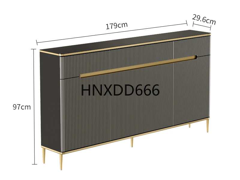 Light luxury dining side cabinet integrated against the wall 25cm ultra-thin solid wood grid kitchen side cabinet