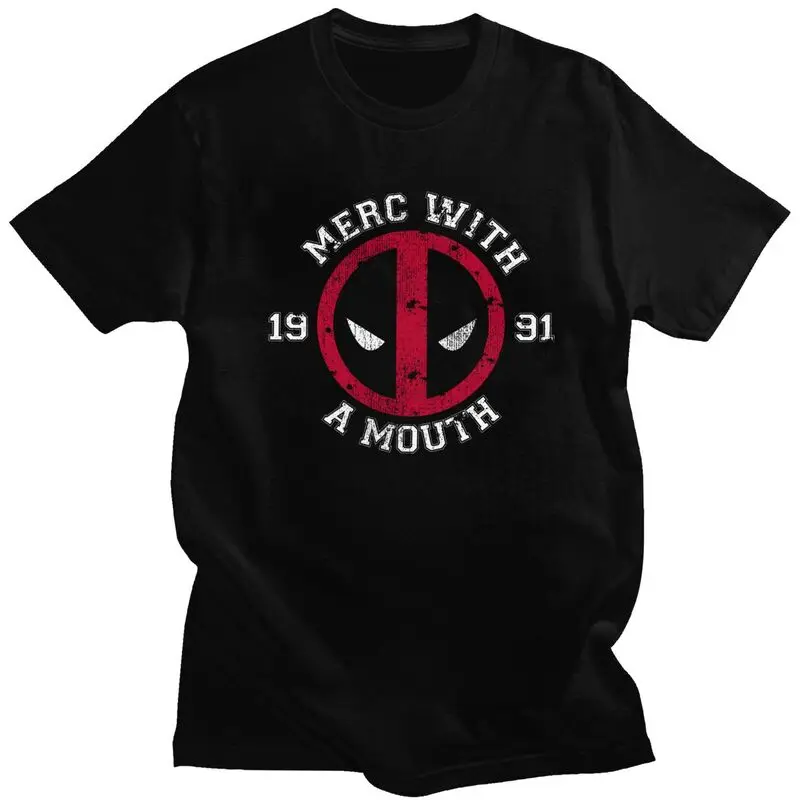 Custom Fashion Deadpool Merc With A Mouth T Shirt Men Short-Sleeve T-shirt Streetwear Tee Tops Pure Cotton Slim Fit Tshirt Merch