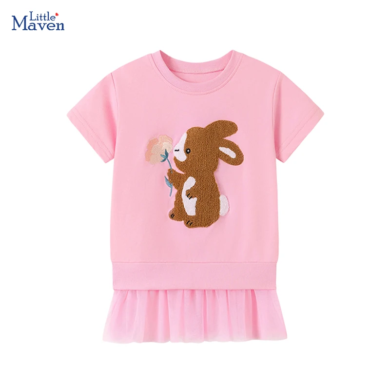 Little Maven Baby Mädchen Sommer 2026 Kinderkleidung Cartoon Hasen Prinzessin Kinderbekleidung Geburtstag Mesh-Kleider 2-7 Jahre