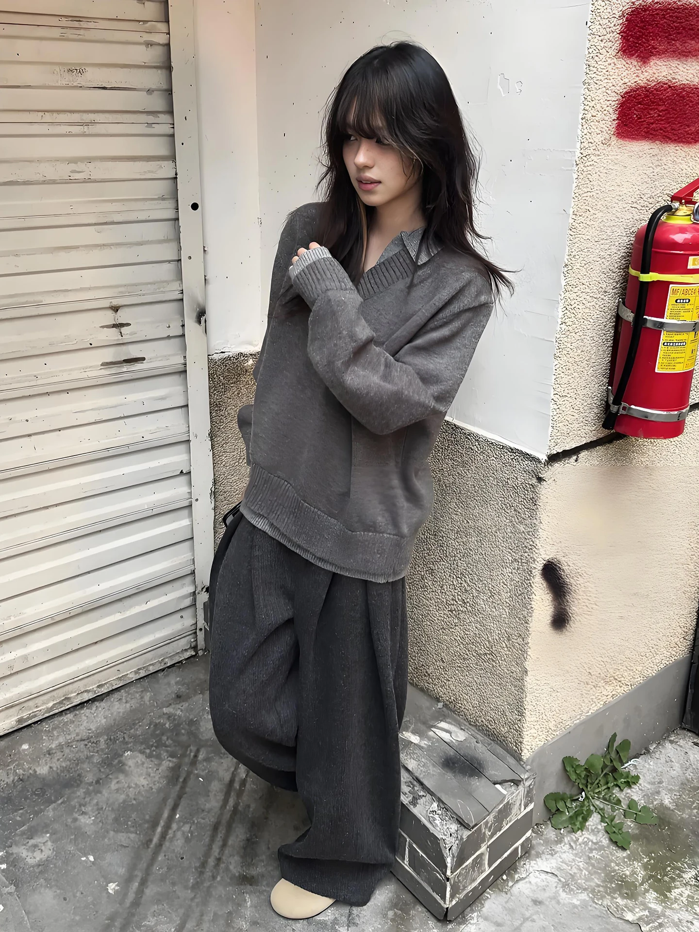 

Мужской вязаный свитер в американском ретро-стиле с воротником-стойкой, имитация двухслойной одежды, весенний повседневный удлиненный топ