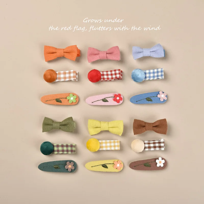 

Новые детские заколки для волос в клетку с бантом, милые вышитые цветы, универсальные аксессуары для волос для девочек, полосатые повязки на голову, украшения для волос