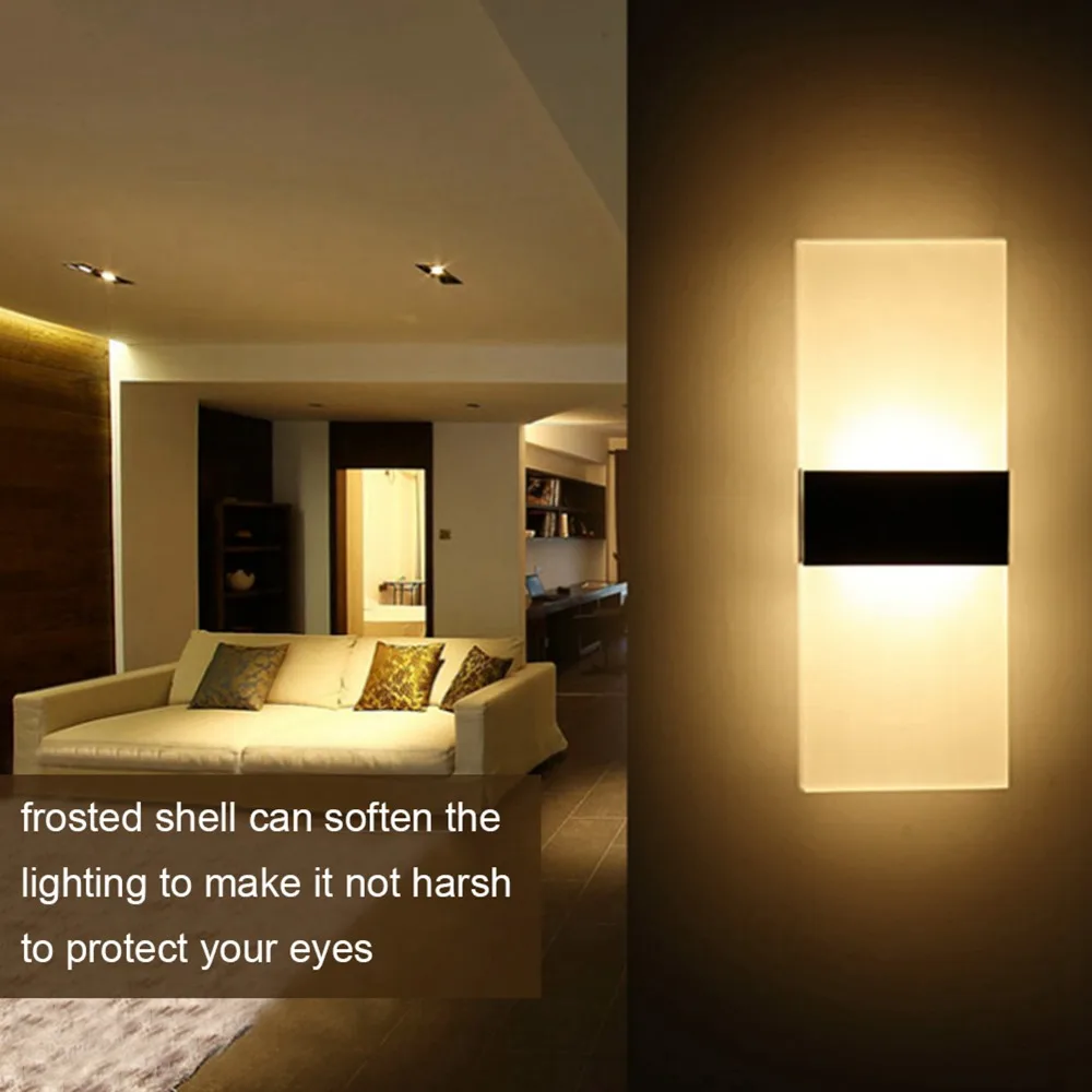 Easy Installation AC85-265V LED Wall Light Black Acrylic Wall Lamp Wall Mounted Rectangle Wall Sconce Hotel