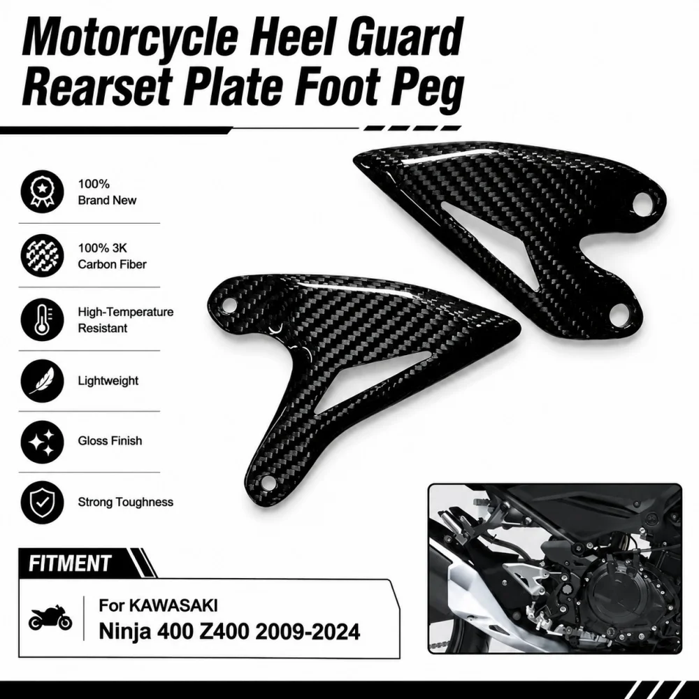 

For KAWASAK Ninja 400 Z400 2009-2024 Carbon Fiber motorcycle Rear Foot Heel Guards Ninja 400 Accessories Footrest Wing Protector