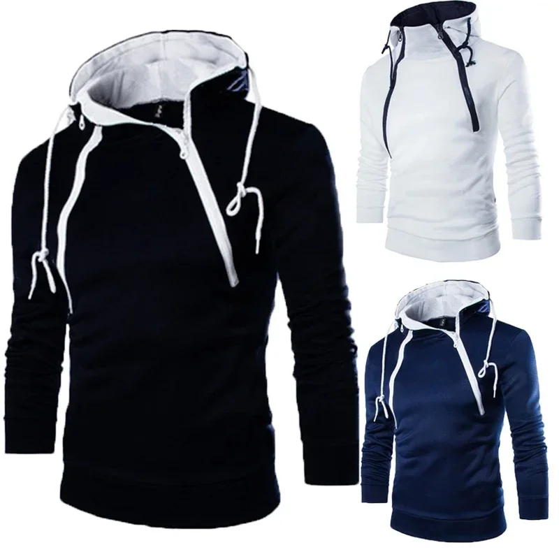 

Men's Clothing Long Sleeve Sweatshirts for Men Zipper Hooded Pullover High Neck Mens Sweatshirt Top Jacket Coat Black Sweater