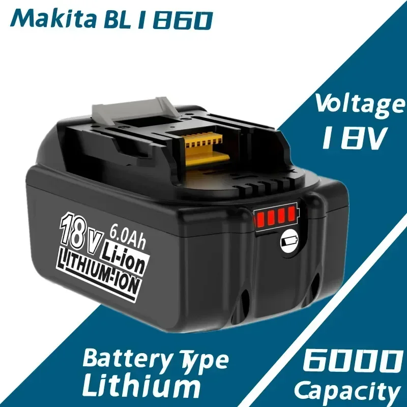 Baterai pengganti BL1860 6000mAh untuk baterai Makita 18V, baterai Lithium-ion untuk baterai Makita 18v BL1840 Bl1830 Bl1850