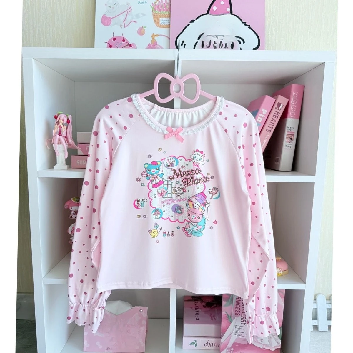 

Japanese Cartoon Mp Printed Bow Neck Long-sleeved T-shirts Daughter Clothing Jojifuku Autumn Sweet Girl All Match Y2k Crop Top