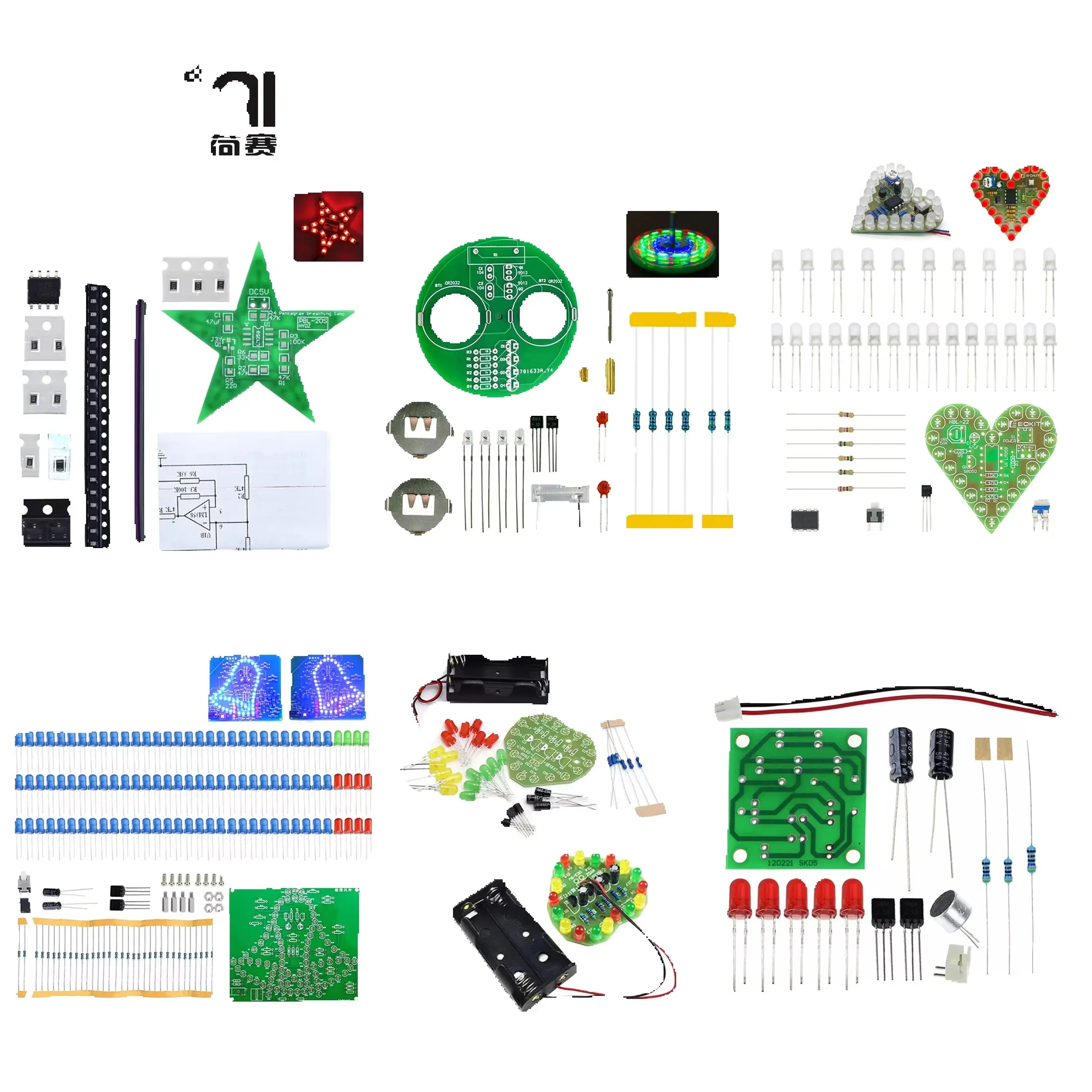 Electronic Diy Kit Heart Shape LED Voice Control Rotating Star Shape Gyro Learn to Solder Beginner Laboratory