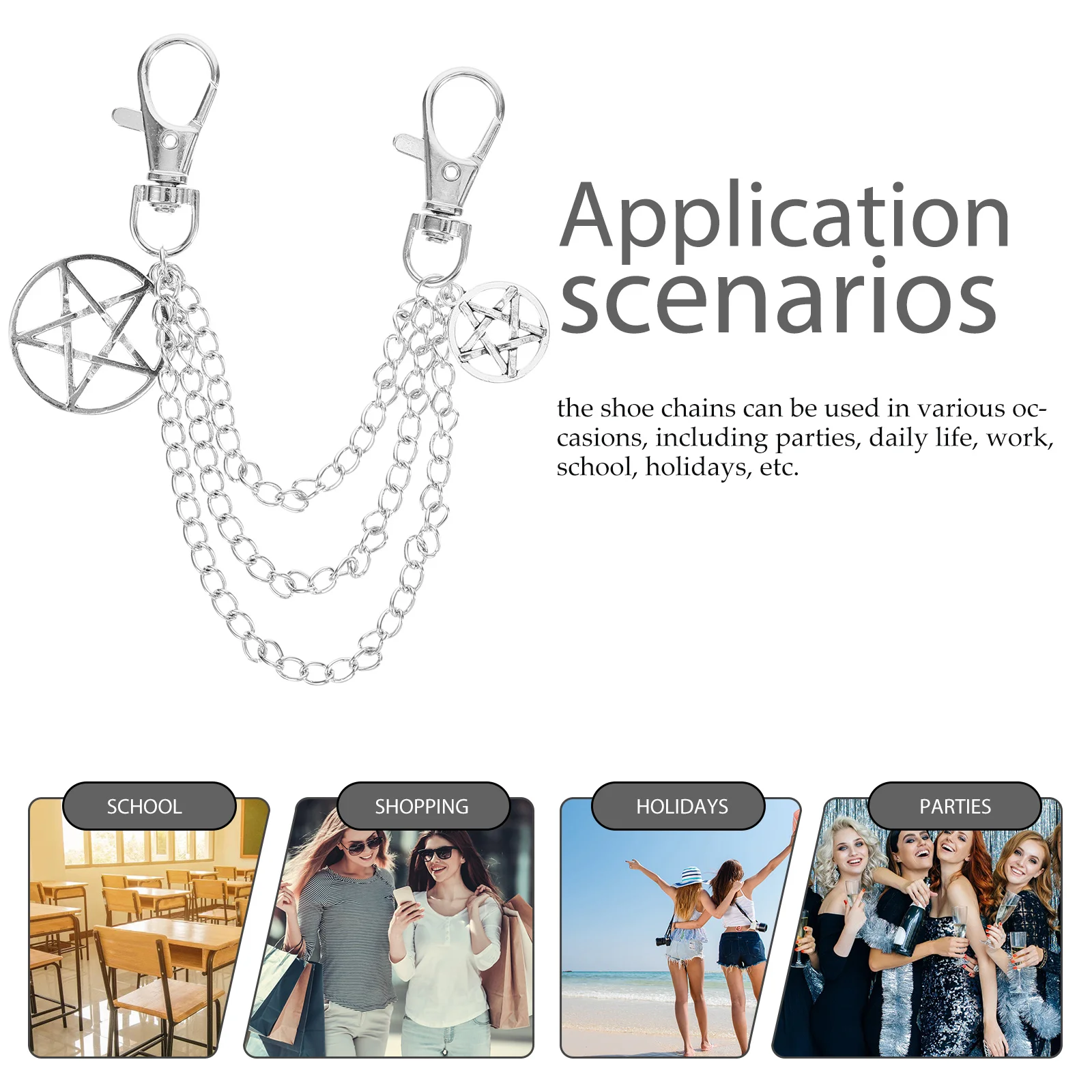 

Shoe Chain Decoration Stylish Boot Chains for Women Metal Alloy Strap with Five-Pointed Star Trendy Sneaker Charm Unisex Gift