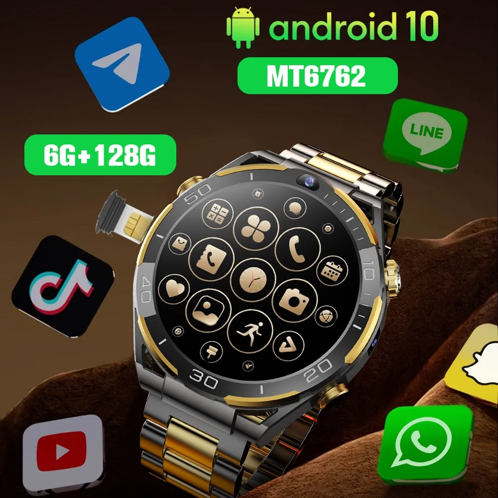 

8-Core MT6762 CPU Inside Android10 Smart Watch API29 Simcard Slot 4G Smartwatch Wtih Dual Camera