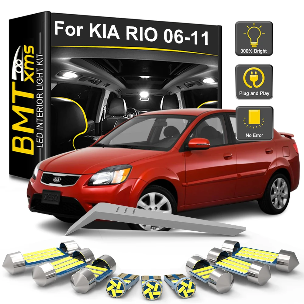 

BMTxms 8Pcs Canbus For KIA Rio 2 MK2 JB 2006 2007 2008 2009 2010 2011 Car Indoor Reading Dome Trunk Lamp LED Interior Light Bulb