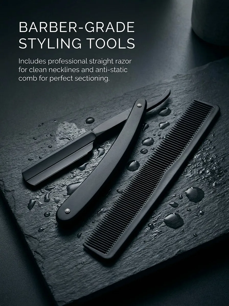 Friseur-Haarschneidescheren-Set, Effilierscheren, Rasiermesser, Kämme, Salon-Haarschneidewerkzeug-Kit mit Aufbewahrungstasche – Detail 5