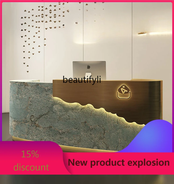 

Company Front Desk Reception Bar Marble Special-Shaped Service Paint Cashier Counter Simple Modern