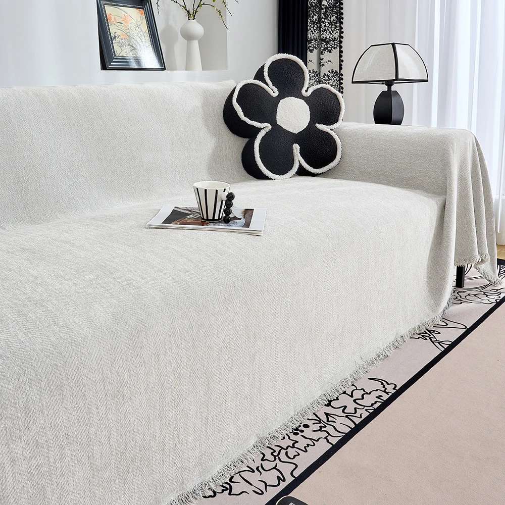 Chenille Sofa Towel for living room Simple Style home decoration Sofa Cover Couch Cover Tassel edge Waffle cushion