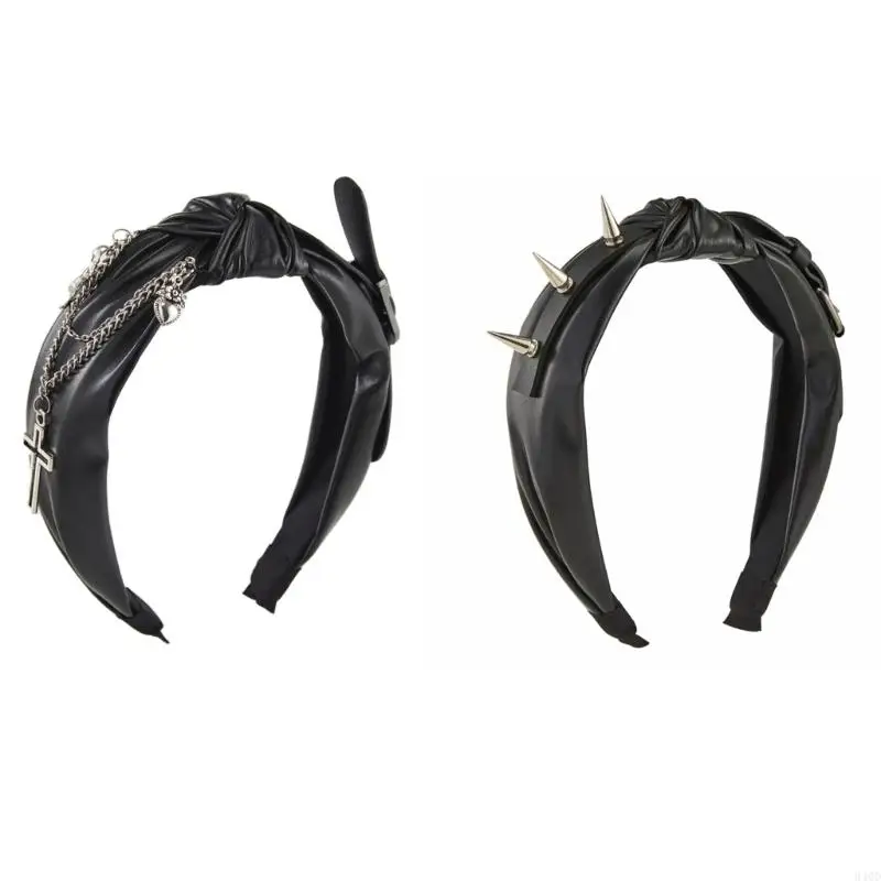 340D Spiked Headband Punk Headband Headband For Women Pu Leather Headband