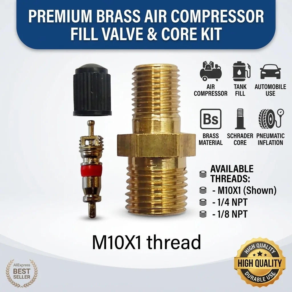 Air Compressor Tank Fill Valve Brass Schrader Valve Core 1/4 NPT 1/8 NPT M10 For Automobile Tire Pneumatic Inflation