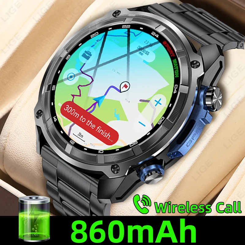 

LIGE New GPS Offline Maps Smart Watches Video Player 860mAh Military 4GB Memory Outdoor Sports Fitness Waterproof Smartwatch Men