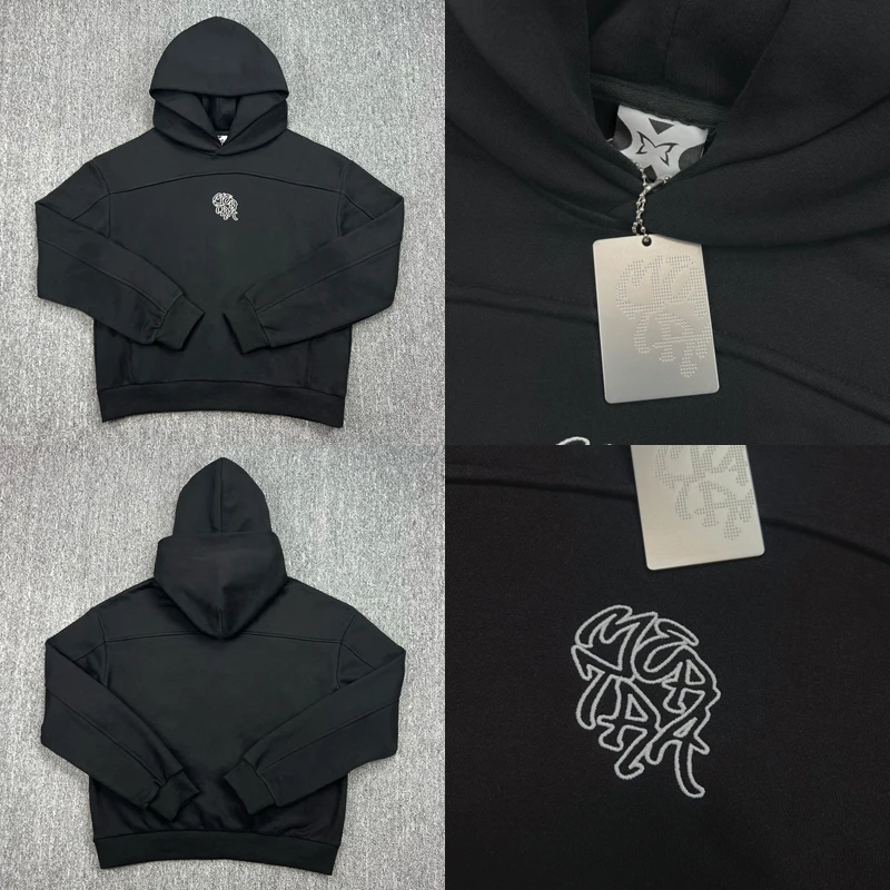 

Mertra Hoodies Double Cap Casual Sweatshirt Unisex Loose High Street Trendy Black Classic Embroidered Logo Hooded Pullover