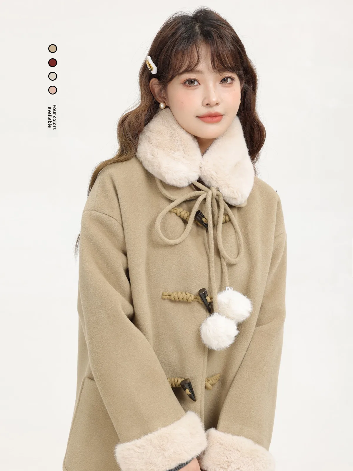 

Korean Sle Long Fce Lined Woolen Coat Hepburn Sle Button up Slimming Outerwear for Women Commute Friendly Collar