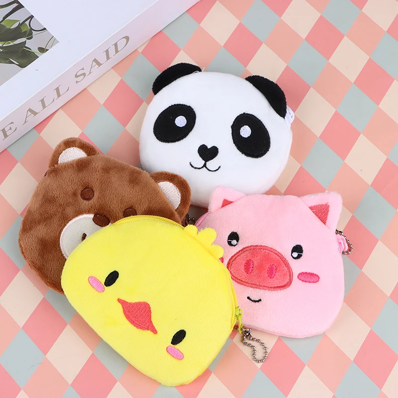 Bolsa de moedas de animal de pelúcia dos desenhos animados bonito panda piggy urso frango mudança de dinheiro bolsa pequena carteira saco de armazenamento para presentes do miúdo