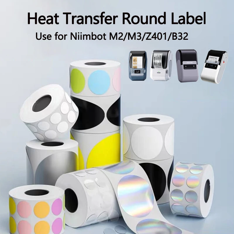 Niimbot M2/M3/B32/Z401Circular Printing Paper Black White Color Laser Self-Adhesive Heat Transfer Transparent Sealing Sticker