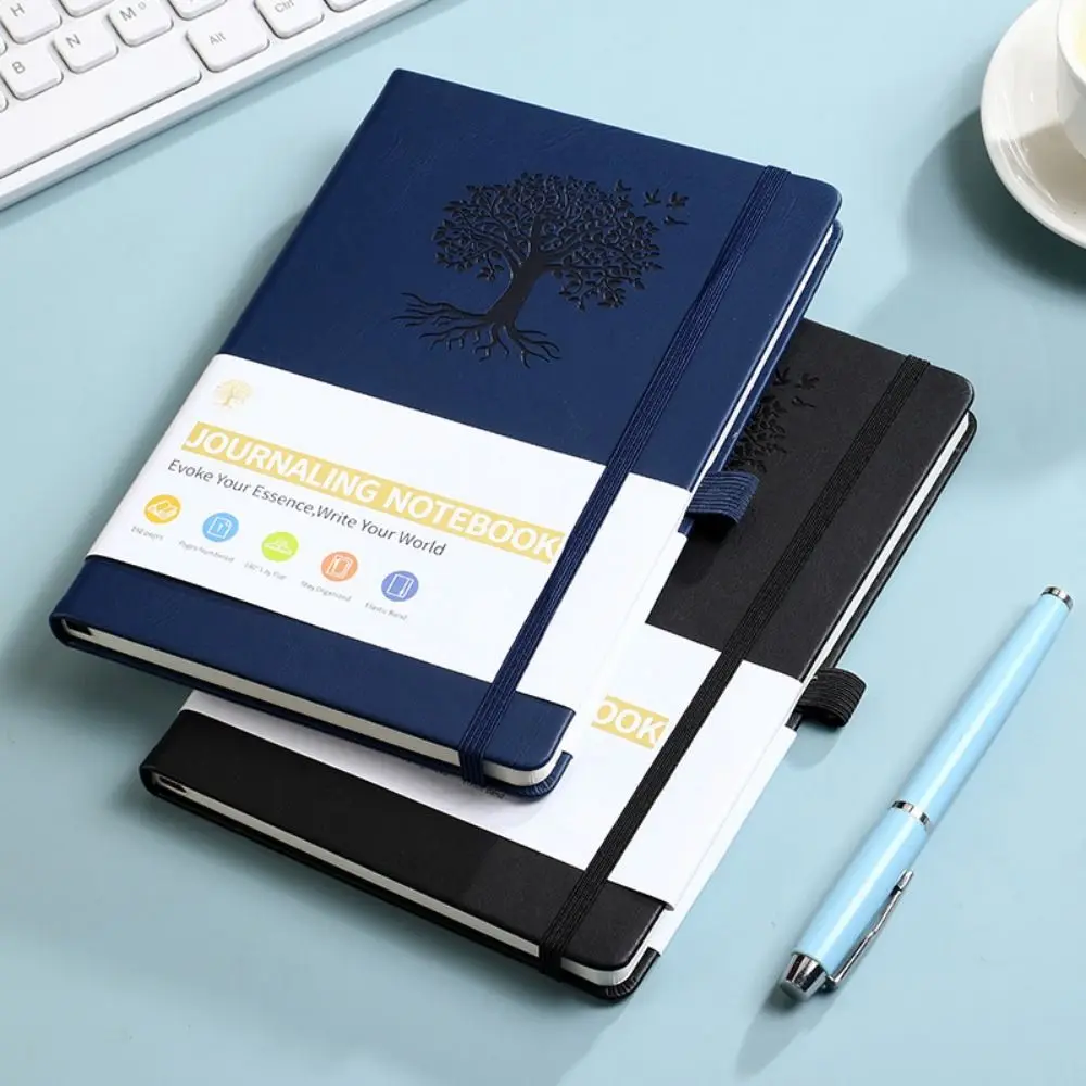 Simple Journal Notebook PU Leather with Elastic Strap A5 Pocket Notepad Thickened Solid Color Office Record Book