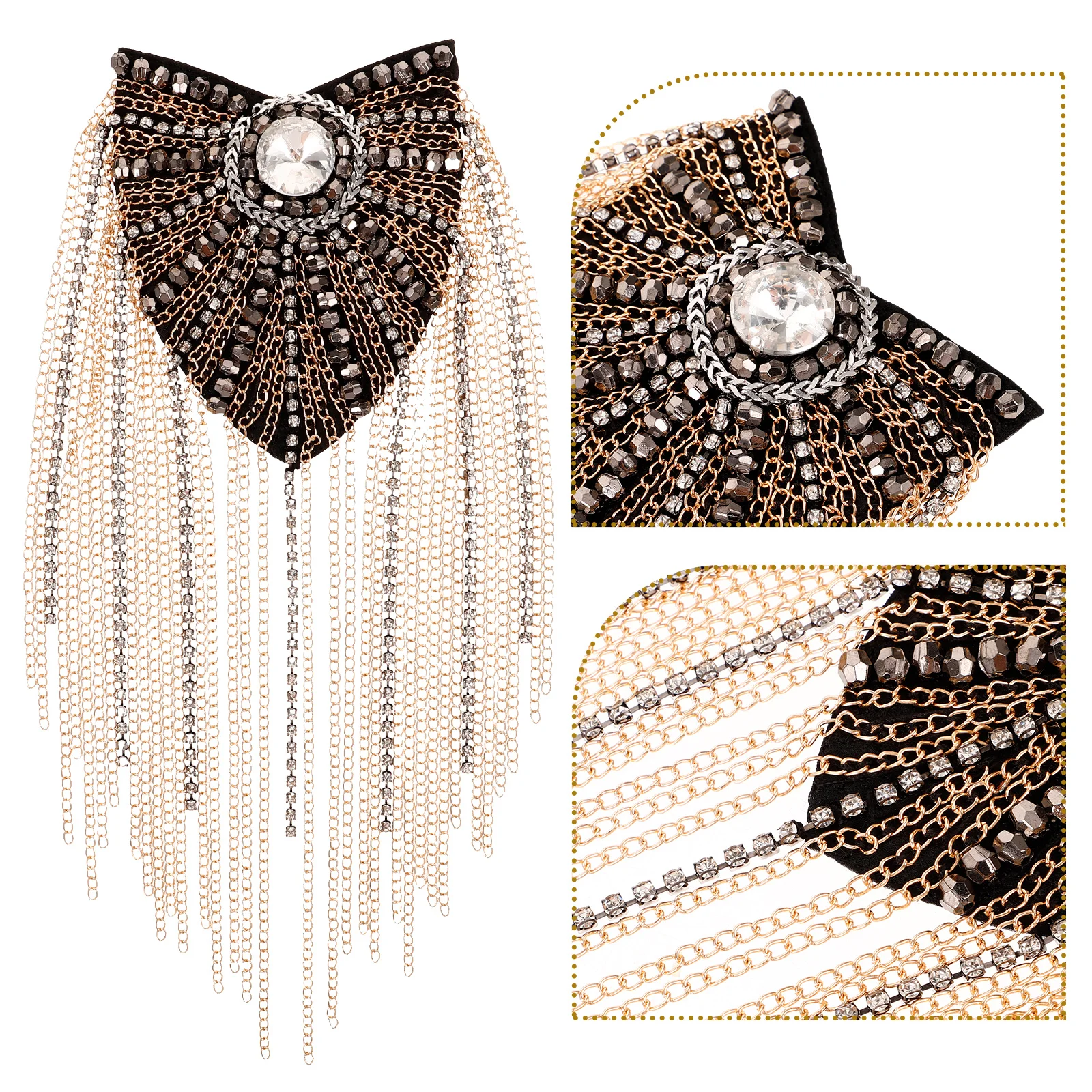 

Black Fringe Metal Tassel Epaulets Shoulder DIY Epaulettes for Crafts Costume Accessories Women Men Chic Dangle Chain Epaulettes
