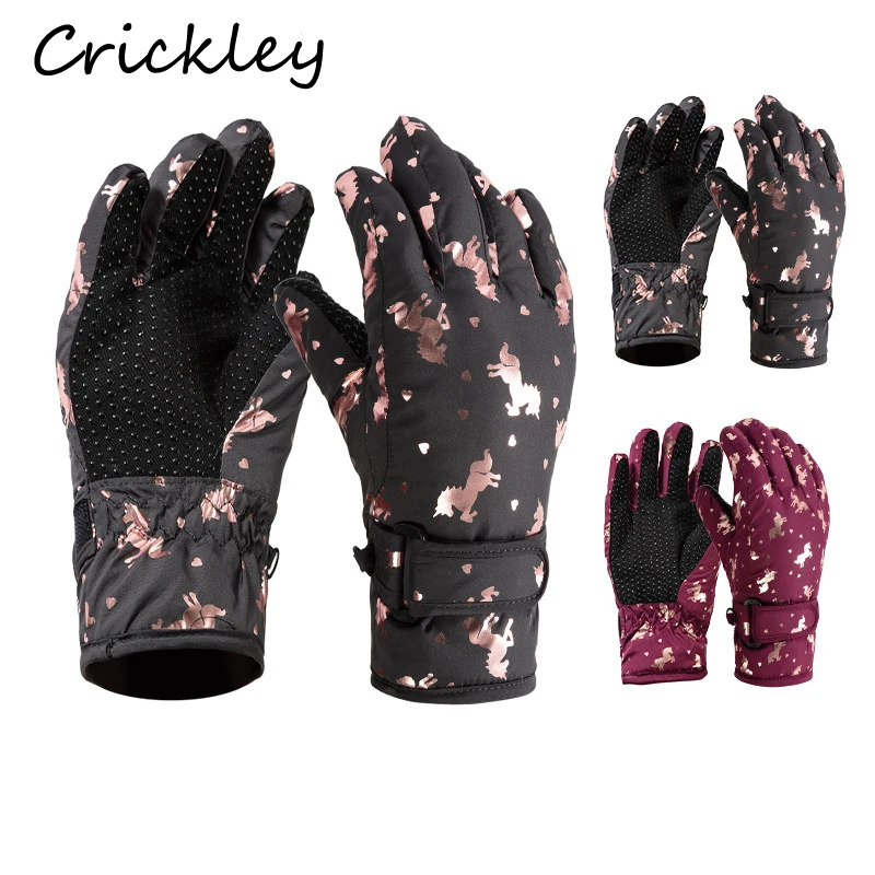 

Winter Cartoon Unicorn Printed Girls Gloves Windproof Fleece Warm Kids Mittens Waterproof Skiing Anti Slip Children Gloves 3-17T