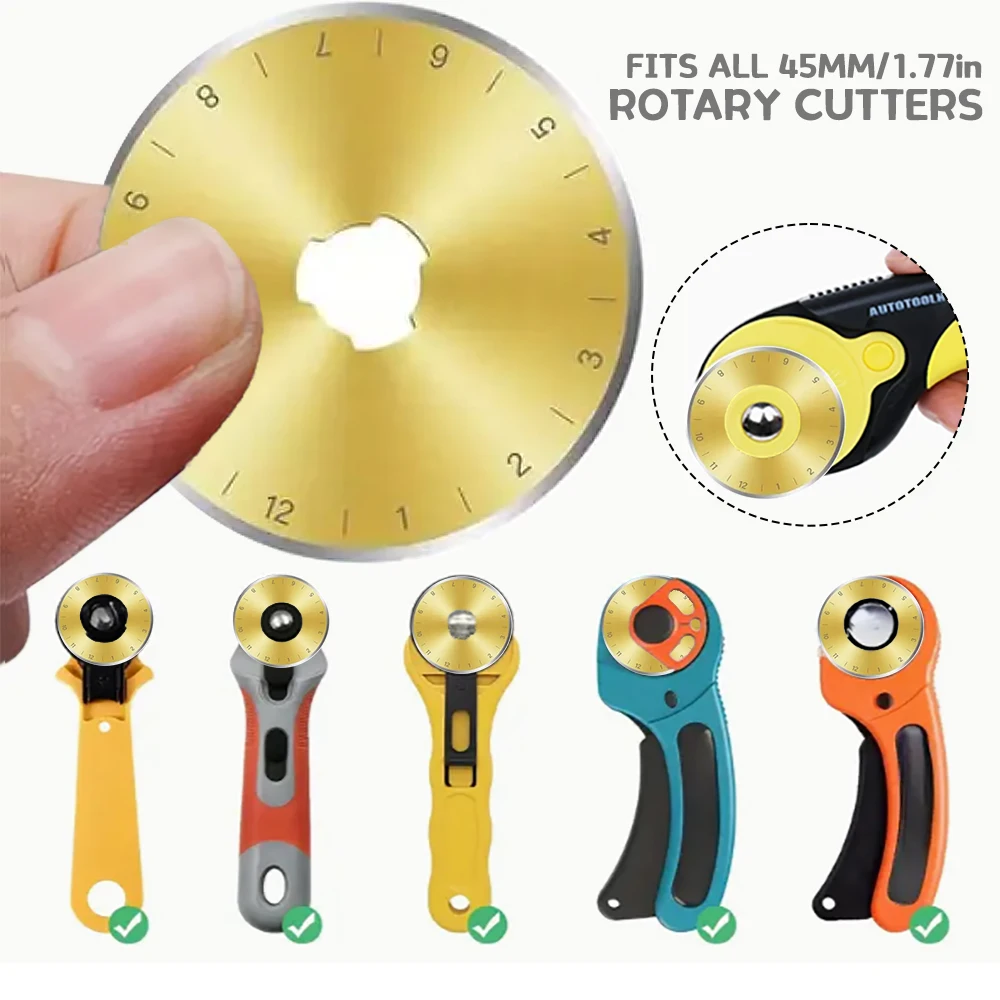 شفرات قطع دوارة 45 مم 10 قطع، مطلية بالتيتانيوم، شفرات بديلة للخياطة، اللحف، سكرابوكينغ، قماش مقطوع، ورق #1
