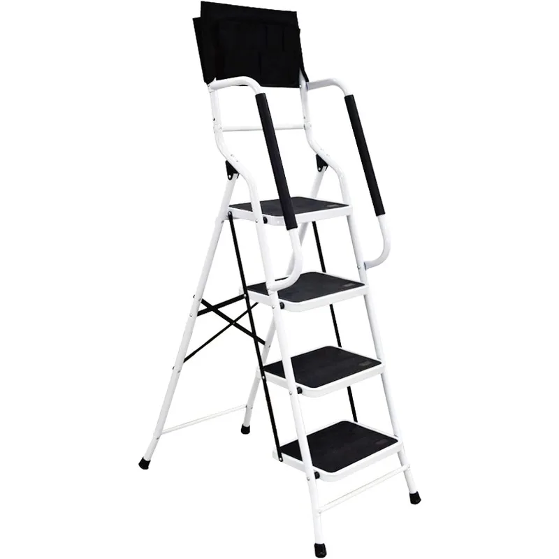 4 Step Ladder with Handrails 500 lb Capacity Step Stool Folding Portable Ladders for Home Kitchen Steel Frame