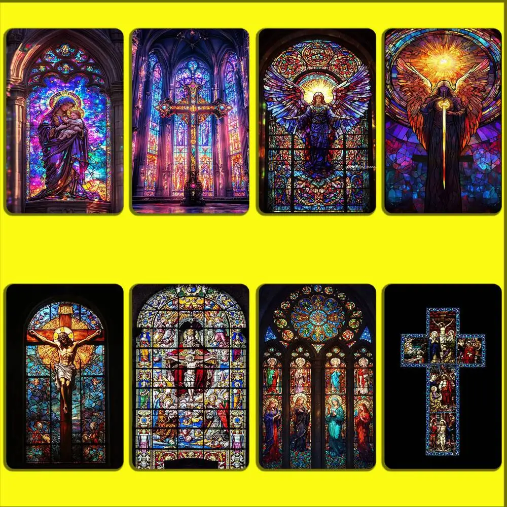 

Church Window Jesus Cross Card Stickers For Debit Bank Credit Cards Metro Bus Pass Sticker Decoration Cover Skin