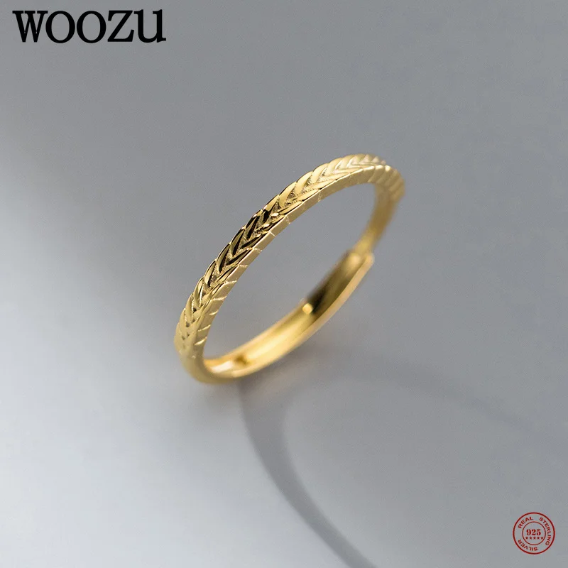 

WOOZU 925 Sterling Silver Elegant Simple Adjustable Wheat Finger Ring for Women Wedding Korean Unique Golden Jewelry Accessories