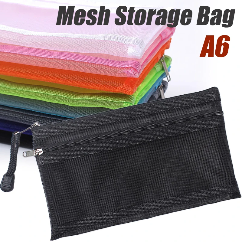 

Multifunctional Zipper Mesh Storage Bag Sundries Travel Organizer Office Supplies Stationery Pencil Case Cosmetics Makeup Bag