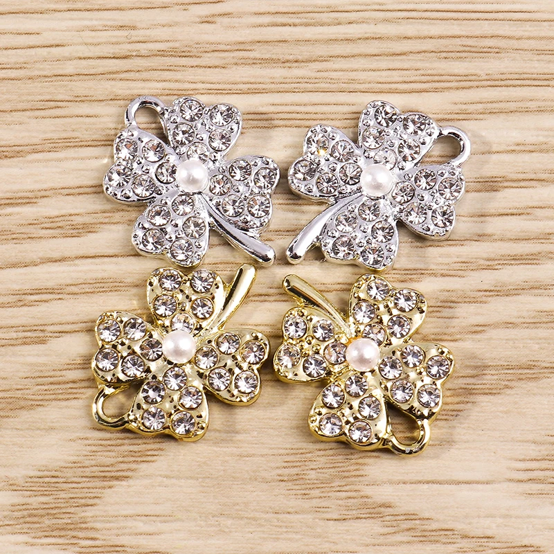 Tusember 10pcs 15*20mm Crystal Lucky Four-leaf Clover Charms Pendants for Handmade Necklace Earrings Jewelry Making Accessories