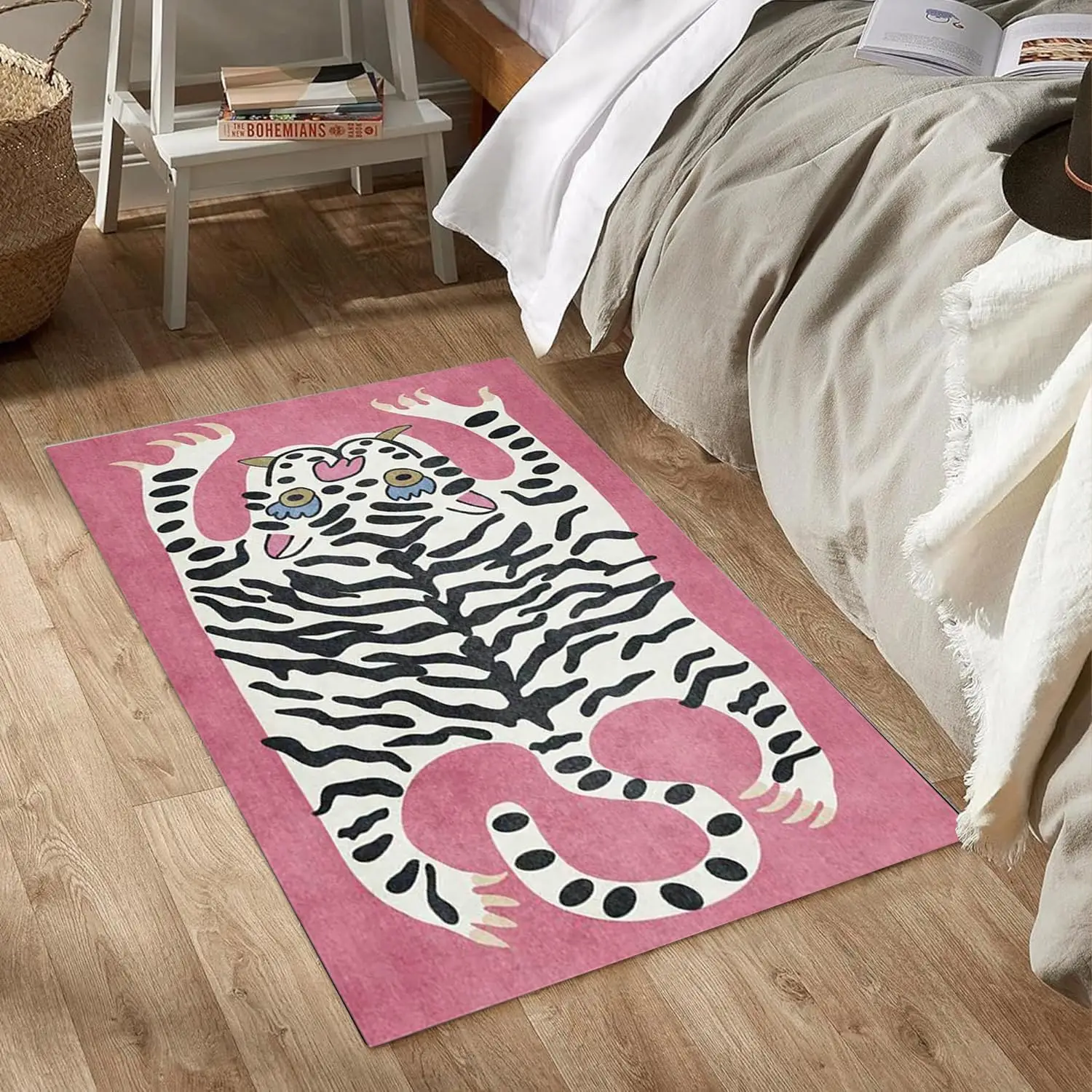 VIKAMA Cute Cartoon Imitation Tiger Skin Crystal Velvet Carpet Morandi Living Room Sofa Coffee Table Blanket Bedroom Bed Mat