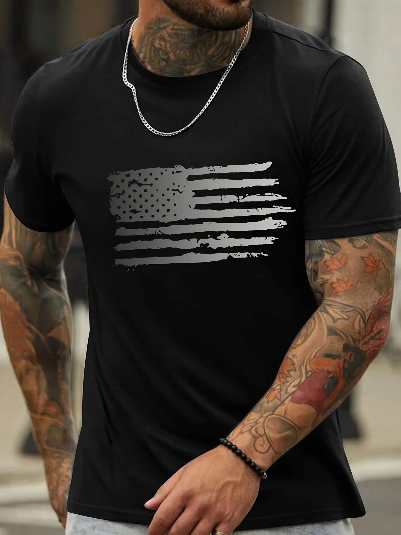 

Cotton American Flag print T-shirt Harajuku y2ko collar short sleeve unisex