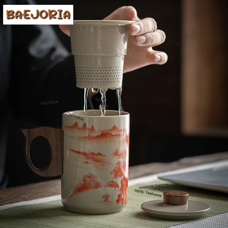 450ml Landscape Filter Tea Separator Cup Luxury Tea Mug With Infuser Handgrip Cups Household Tea Brewing Office Water Cup Gift
