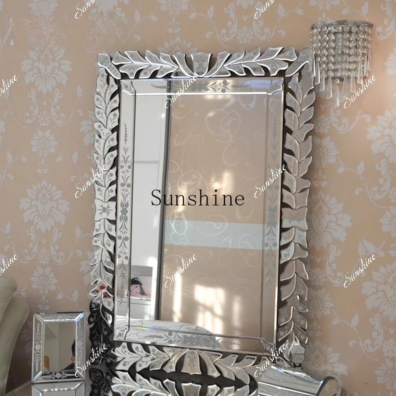 

European-style carved decorative entrance mirror bathroom square mirror, hand-carved M0785 FT