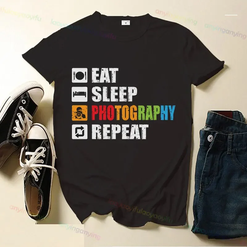 Photography Eat Sleep Photographer Funny Unisex Gift T-Shirt Short-sleev Streetwear Outdoor Clothing Graphic TShirts Summer Tee