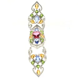 88x19mm Colorful Tourmaline Violet Tanzanite Peridot Citrine Emerald Tsavorite Garnet Aquamarine Silver Rings