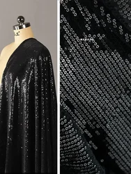 Velvet Sequin Fabric Embroidered Black Stretch Dress Designer Fabric Wholesale Cloth for Diy Apparel Sewing Meters Material