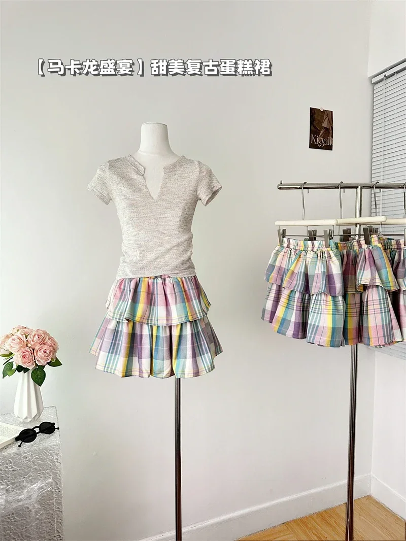 

Women A-line Plaid Pleated Skirt 90s Aesthetic Vintage Y2k Oversize Mini Skirts Harajuku Korean Skirt 2000s Clothes Summer 2024